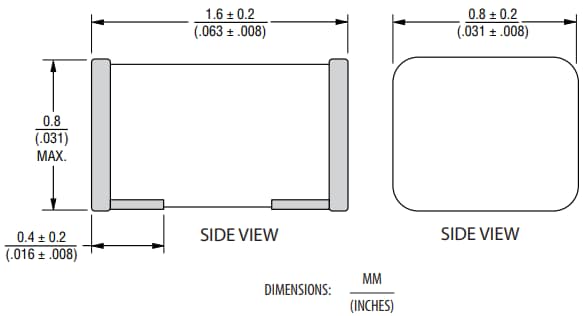 機械図面 - Bourns CVH160808H多層パワーチップインダクタ