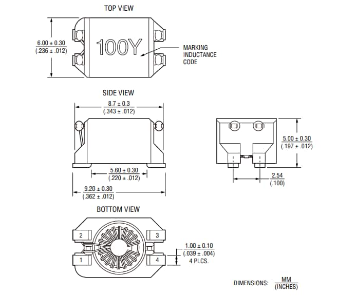 機械図面 - Bourns SRF9005A AEC-Q200車載グレードラインフィルタ