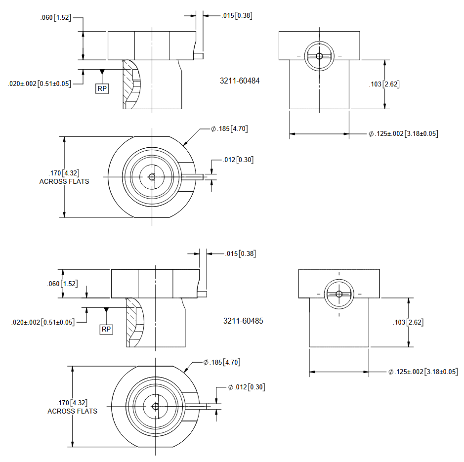 機械図面 - Amphenol / SV Microwave 逆取付スルーホールRF PCBコネクタ