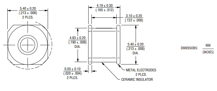 機械図面 - Bourns GDT25H 高電圧ガス放電管アレスタ