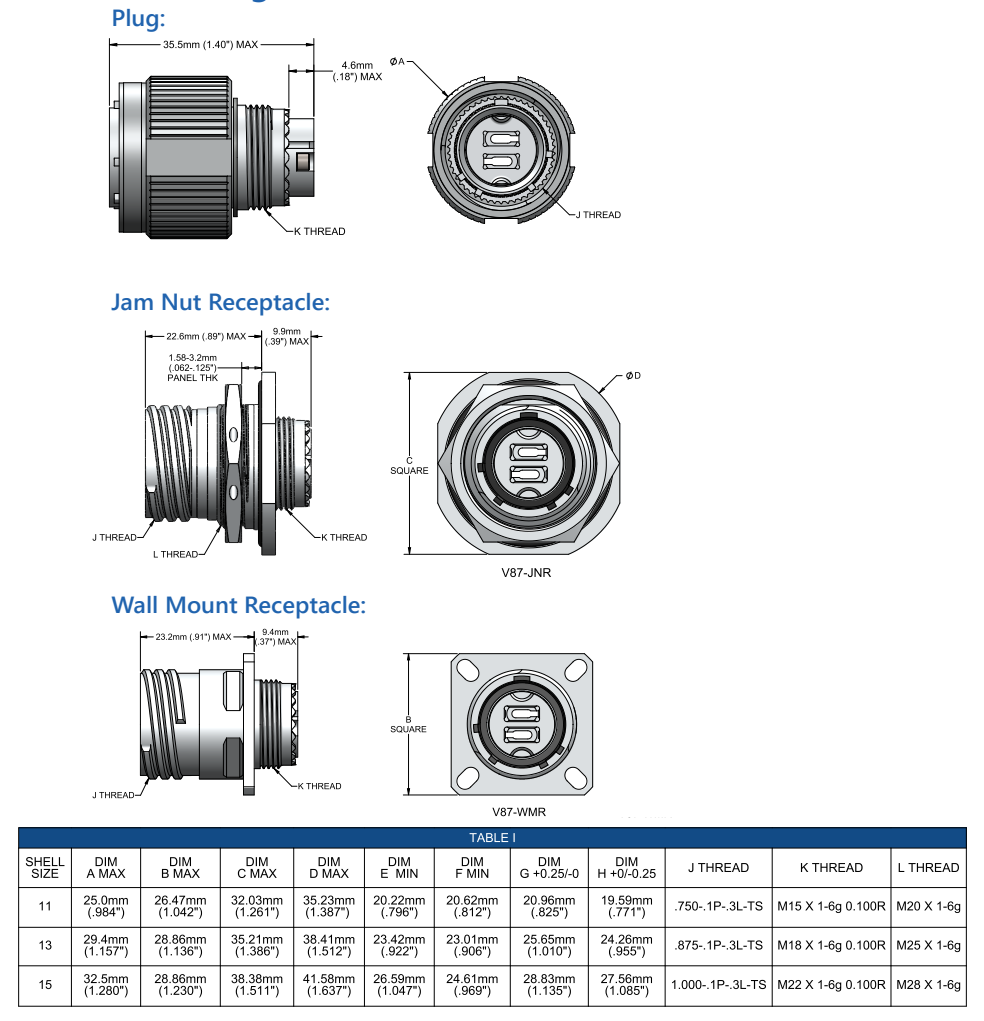 機械図面 - Amphenol Fiber Systems International VITA 87高密度丸型MTコネクタ