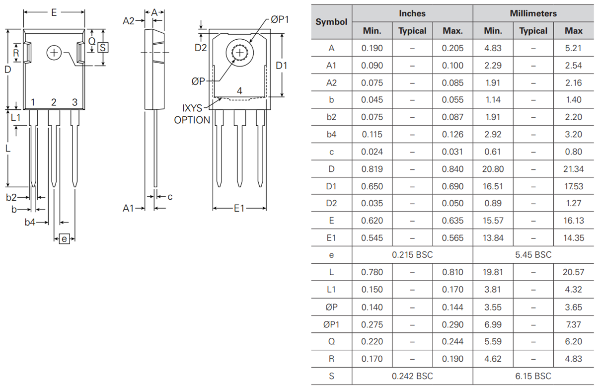 機械図面 - IXYS IXFH34N65X2WパワーMOSFET