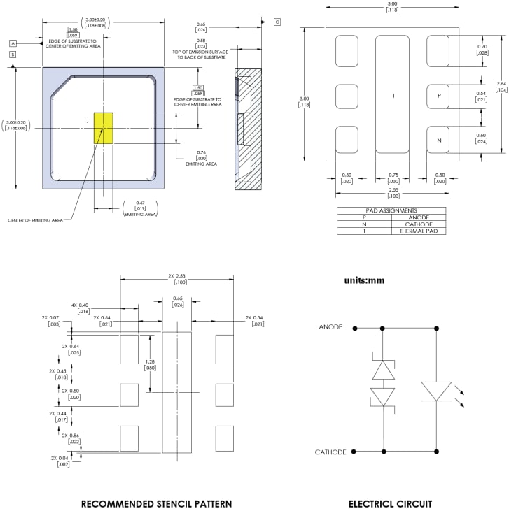 Mechanical Drawing - Luminus Devices SFT-03X-CG Projection Converted Green LEDs