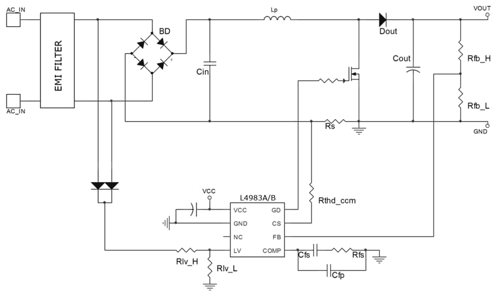 アプリケーション回路図 - STMicroelectronics L4983 CCM PFC 昇圧コントローラ