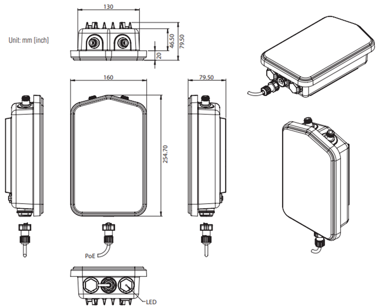機械図面 - Advantech WISE-6610P 16チャネル産業用LoRaWANゲートウェイ