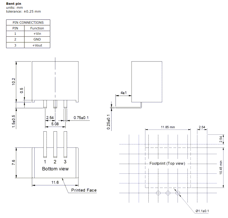 機械図面 - CUI Inc P78B-1000R 1A非絶縁型コンバータ DC/DC