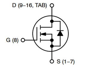 回路図 - onsemi NVBYST0D8N08XシングルNチャンネルパワーMOSFET