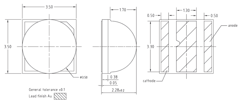 機械図面 - ams OSRAM GW CPSRM1.xM OSLON™スクエアエッセンシャルLED