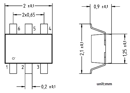 Mechanical Drawing - Diotec Semiconductor BC846PN General-Purpose NPN + PNP Transistor