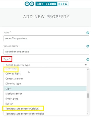 Adding a property in the Arduino IoT